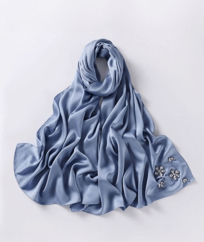 Silk & Organza Hijab – Navy