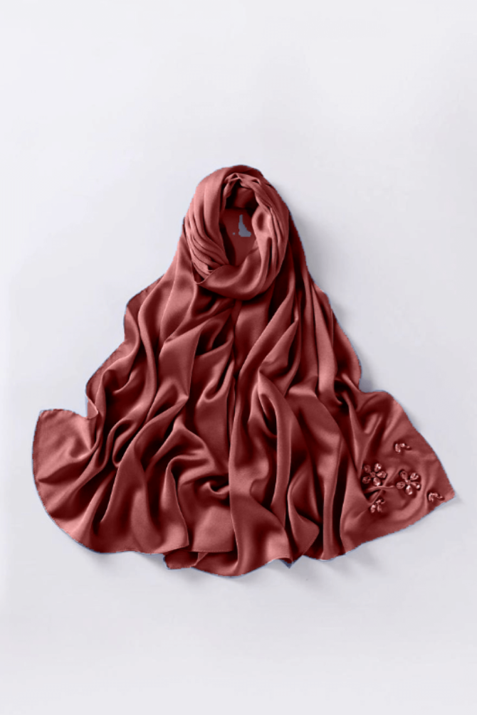 Silk & Organza Hijab - Red